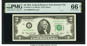 image for: Fr. 1935-J* $2 1976 Federal Reserve Star Note. PMG Gem Uncirculated 66 EPQ....