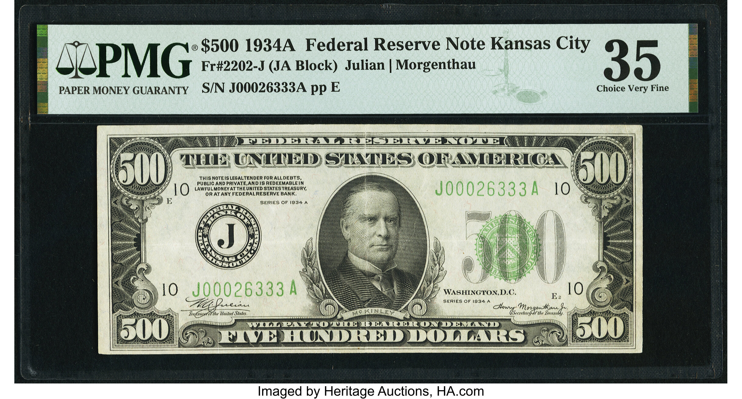 image for: Fr. 2202-J $500 1934A Federal Reserve Note. PMG Choice Very Fine 35....