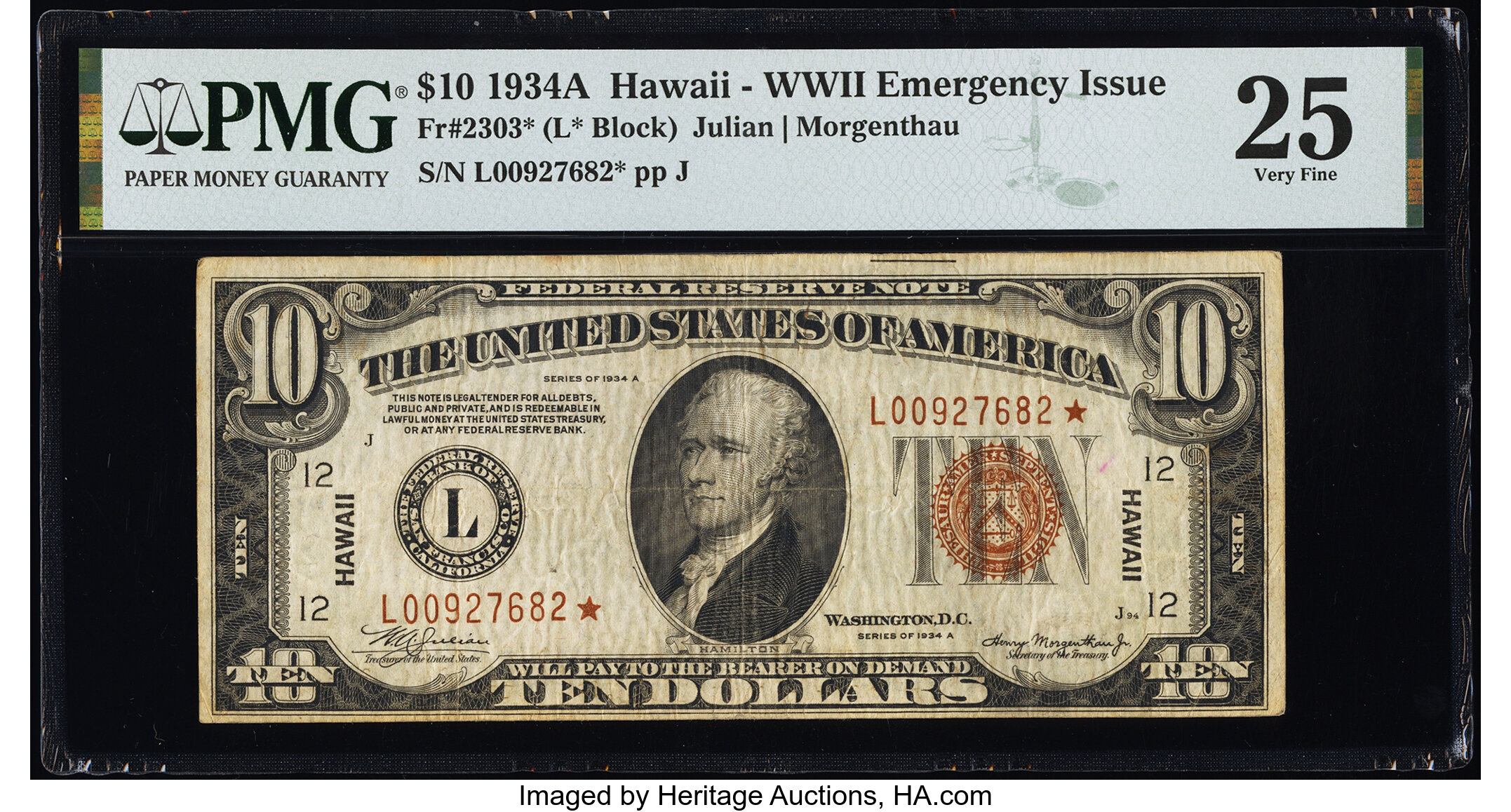 image for: Fr. 2303* $10 1934A Hawaii Federal Reserve Star Note. PMG Very Fine 25....