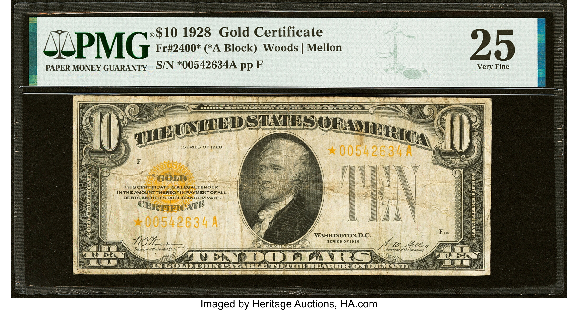 image for: Fr. 2400* $10 1928 Gold Certificate Star. PMG Very Fine 25....