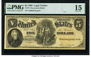 image for: Fr. 75 $5 1880 Legal Tender PMG Choice Fine 15....