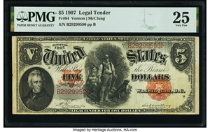 image for: Fr. 84 $5 1907 Legal Tender PMG Very Fine 25....