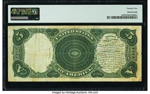 image for: Fr. 84 $5 1907 Legal Tender PMG Very Fine 25....