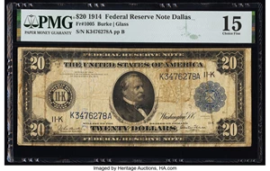 image for: Fr. 1005 $20 1914 Federal Reserve Note PMG Choice Fine 15....