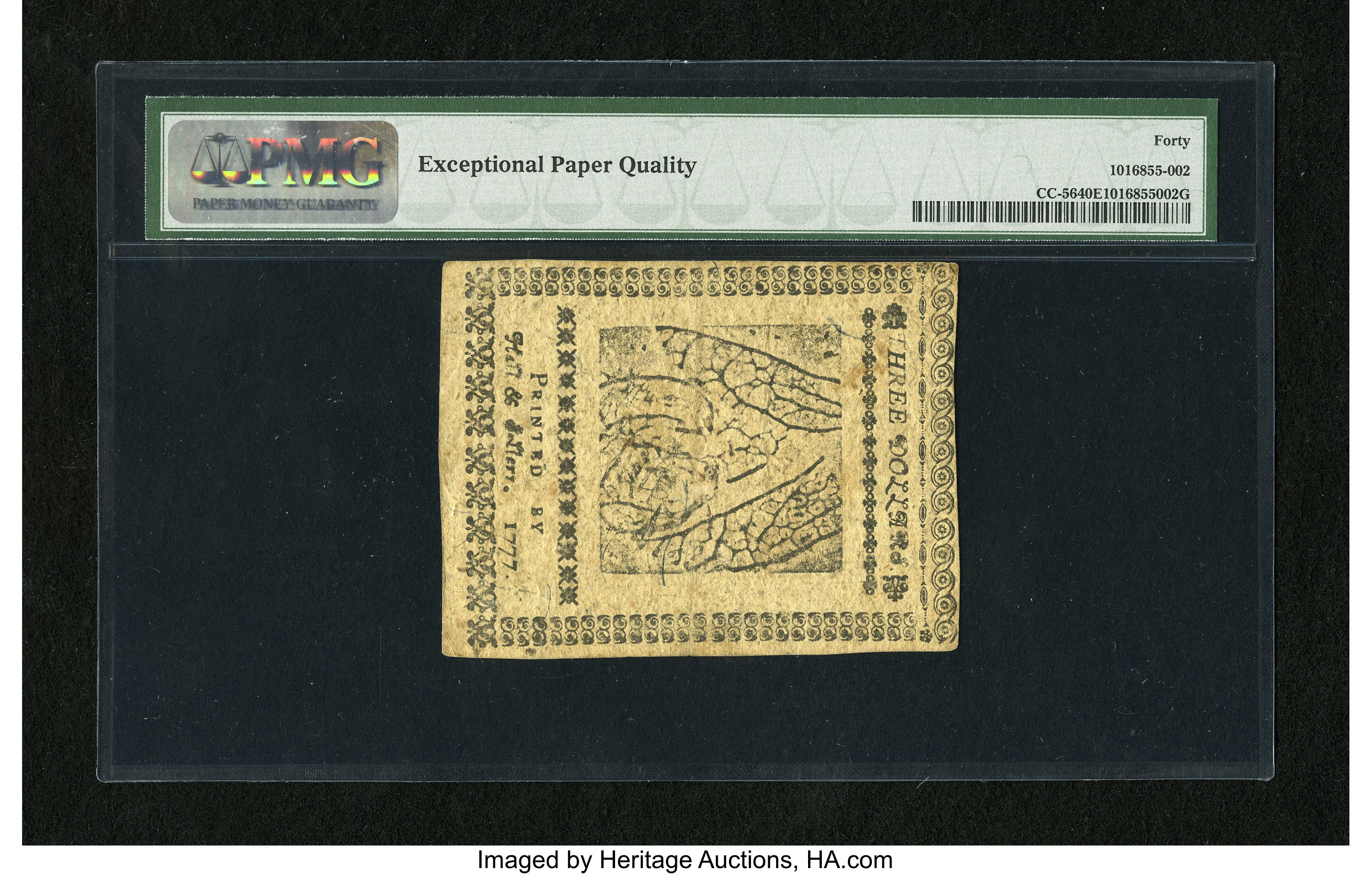 image for: Continental Currency February 26, 1777 $3 PMG Extremely Fine 40 EPQ....