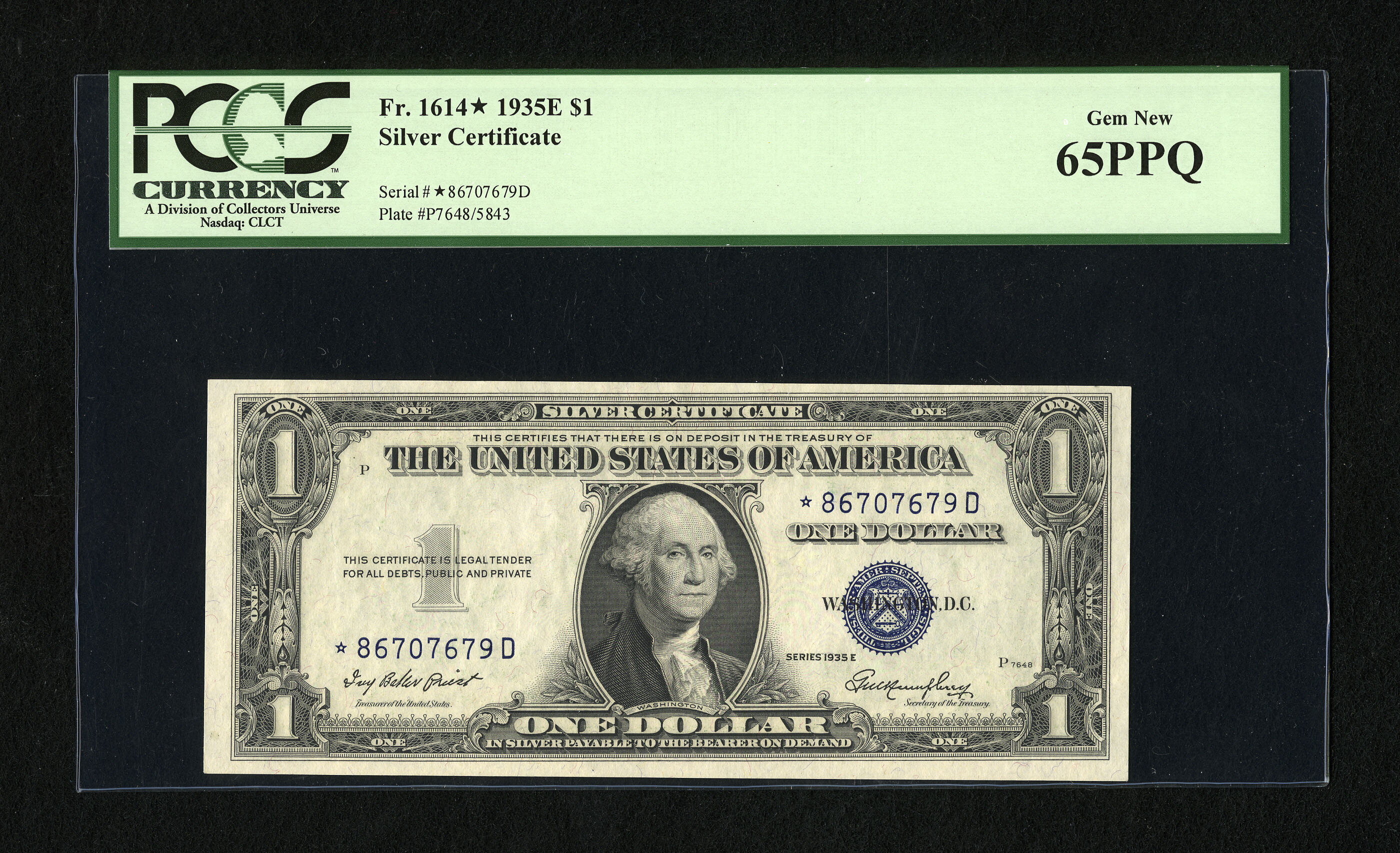 image for: Fr. 1614* $1 1935E Silver Certificate Star. PCGS Gem New 65PPQ....