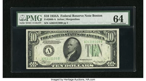 image for: Fr. 2006-A $10 1934A Federal Reserve Note. PMG Choice Uncirculated 64....