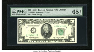 image for: Fr. 2064-G $20 1950E Federal Reserve Note. PMG Gem Uncirculated 65 EPQ....