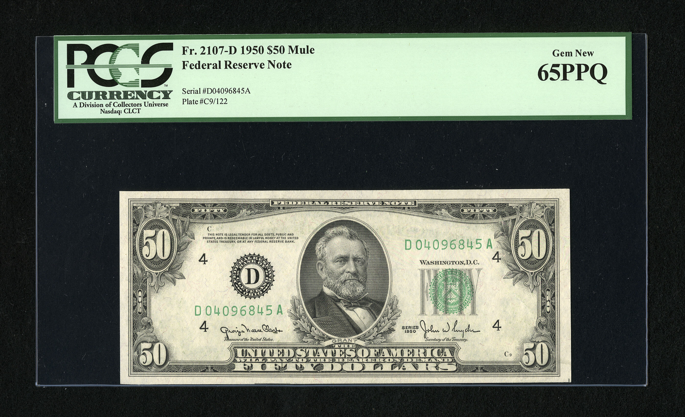 image for: Fr. 2107-D $50 1950 Mule Federal Reserve Note. PCGS Gem New 65PPQ....