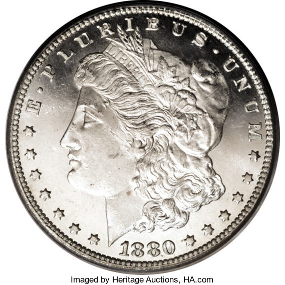 image for: 1880/79-CC $1 Reverse of 1878 MS64 Prooflike PCGS. VAM-4. A Top 100 Variety. Struck from a re...