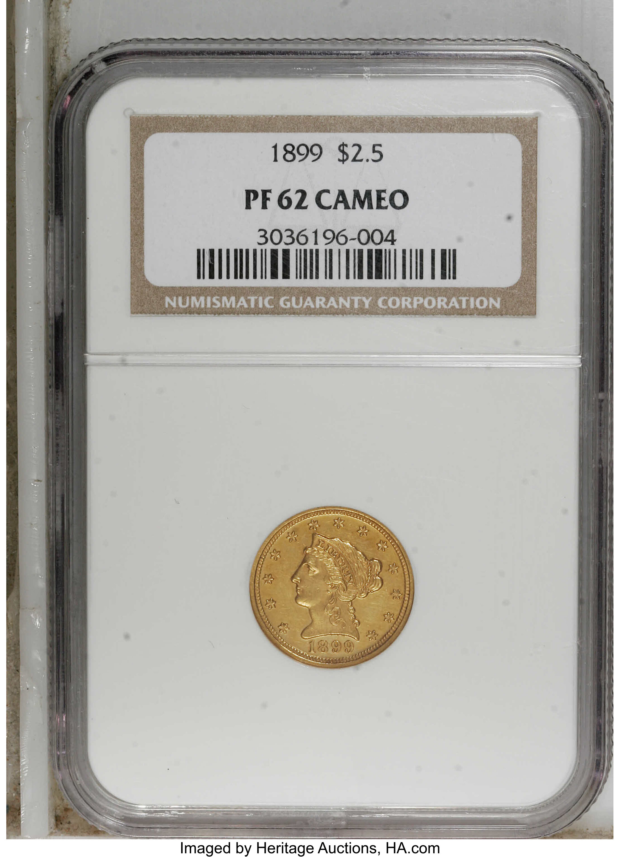 image for: 1899 $2 1/2 PR62 Cameo NGC. A rather substantial mintage of proof 1899 quarter eagles was produced in this popular year. Pe...