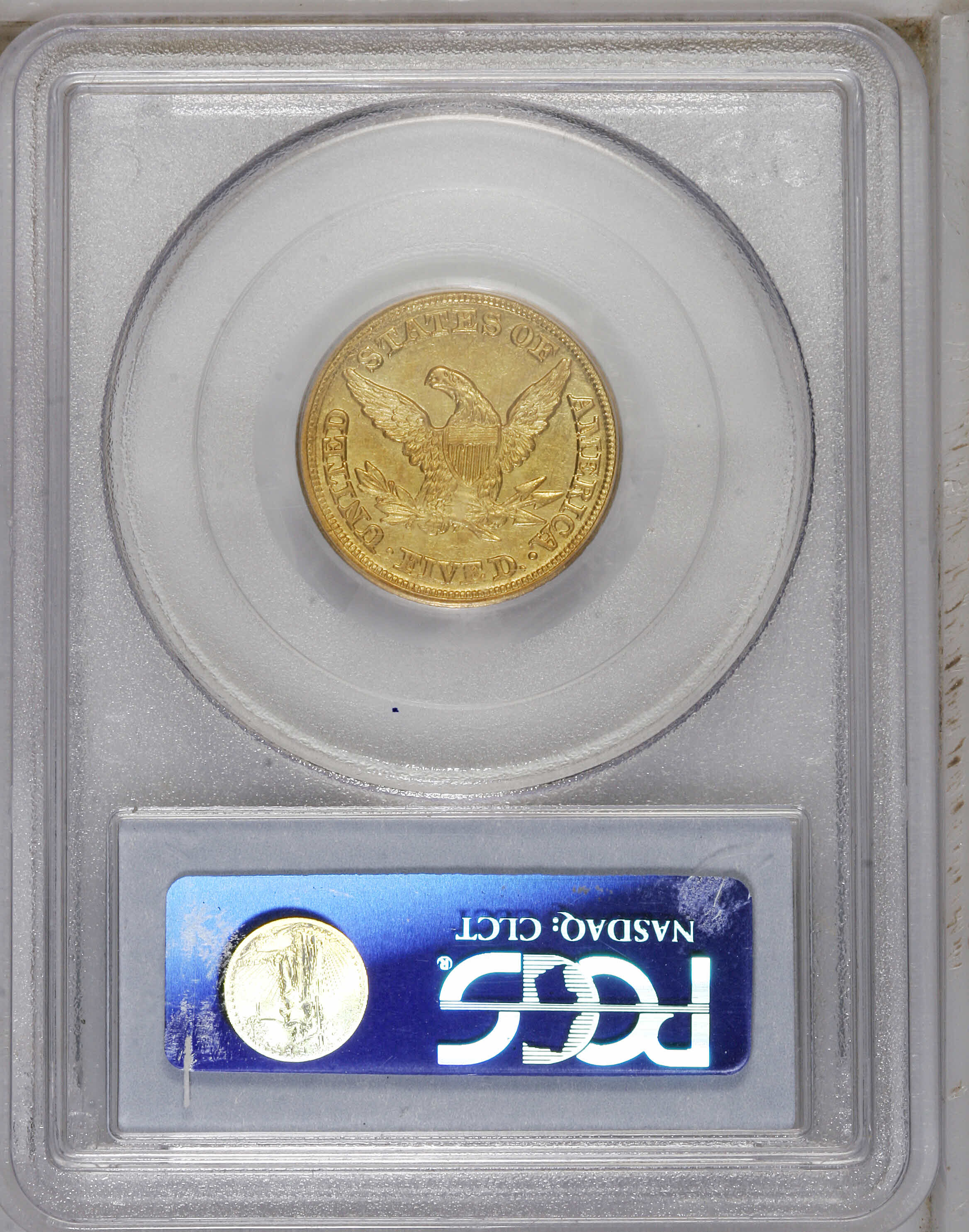 image for: 1851-D $5 Weak D AU58 PCGS.  Variety 26-O. The first 1 in the date is imbedded in a denticle and shows noticeable repunchin...