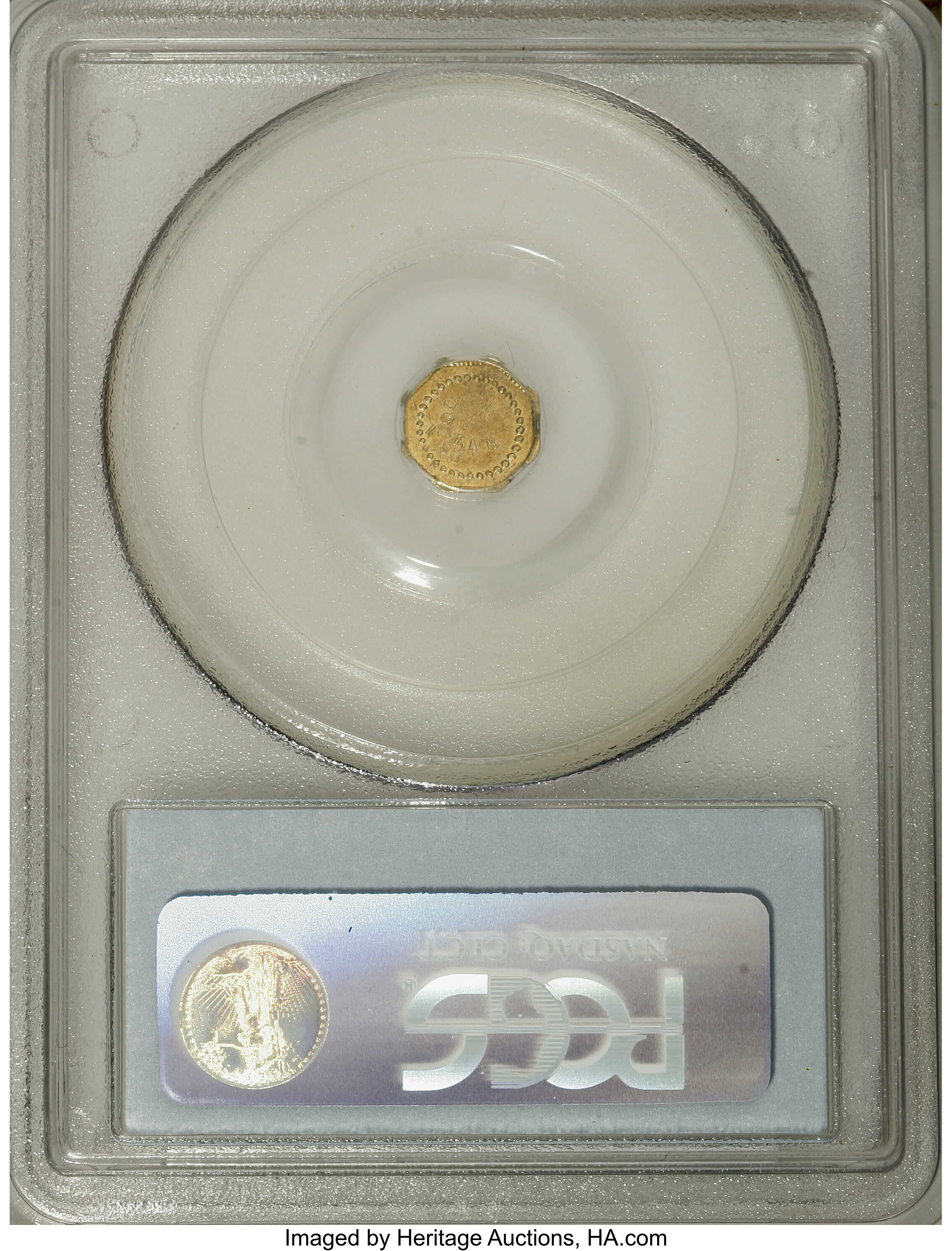 image for: 1853 25C Liberty Octagonal 25 Cents, BG-102, Low R.4, MS64 PCGS. Die State II with a weak 8 in the date. This pleasing yell...