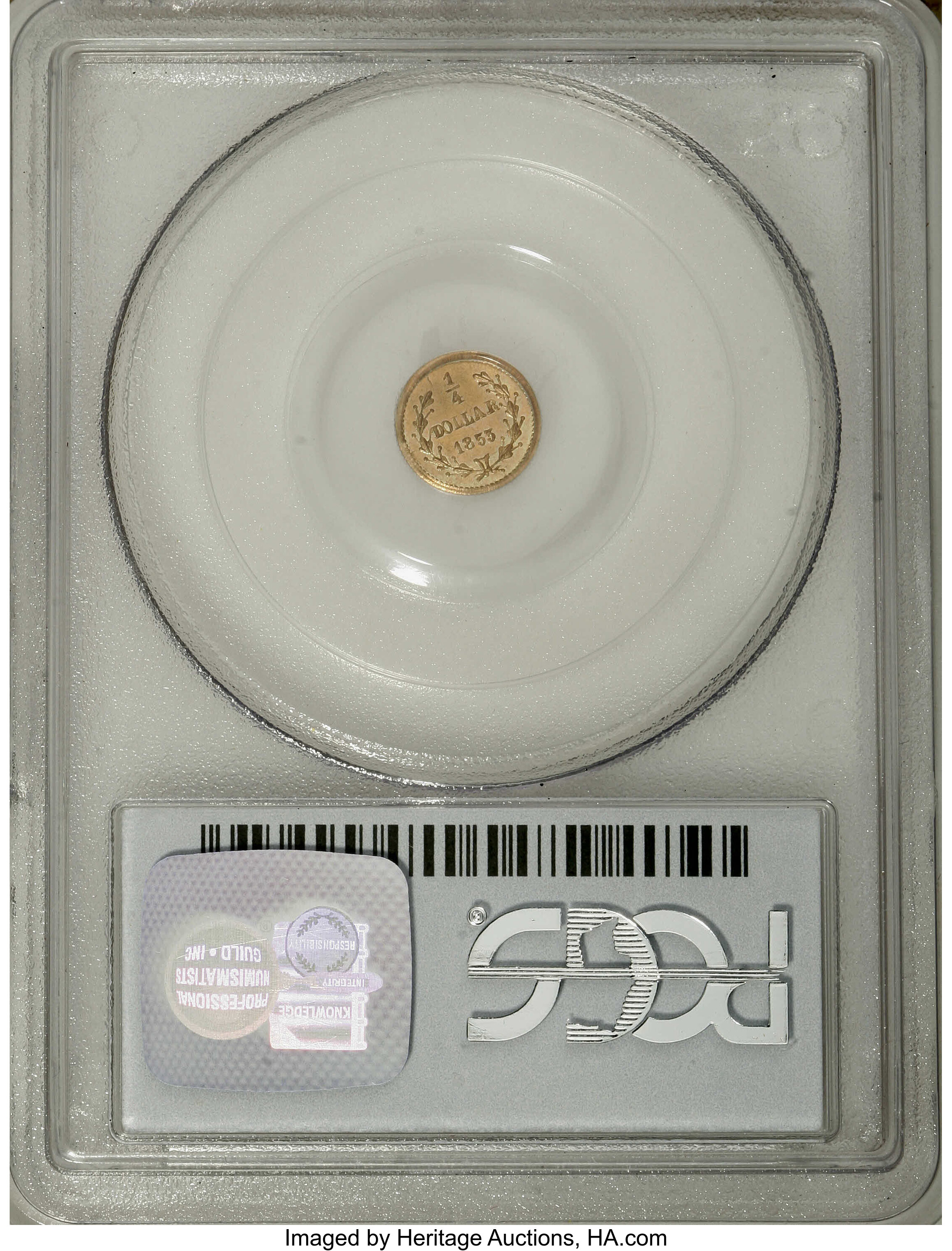 image for: 1855 25C Liberty Round 25 Cents, BG-226A, R.5, MS63 PCGS. Listed on the PCGS insert (and in the first edition of Breen-Gill...