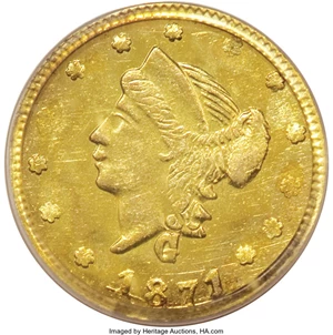 image for: 1871 25C Liberty Round 25 Cents, BG-837, R.7, MS63 PCGS. This is the single-finest PCGS-certified example of the rare BG-83...