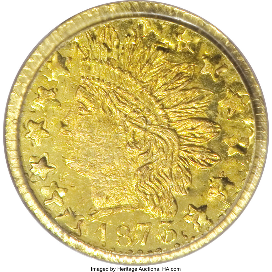 image for: 1873 25C Indian Round 25 Cents, BG-874, Low R.6--Double Struck--MS62 PCGS. This double struck rare variety small denominati...