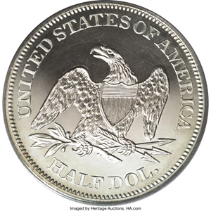 image for: 1864 50C PR64 Cameo PCGS. Fewer than 40 of the 470-piece 1864 proof half dollar mintage have been assigned a Cameo designat...