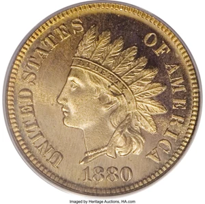 image for: 1880 1C PR66 Red Cameo PCGS. Every design element is boldly rendered on this beautiful Premium Gem proof. The surfaces are ...