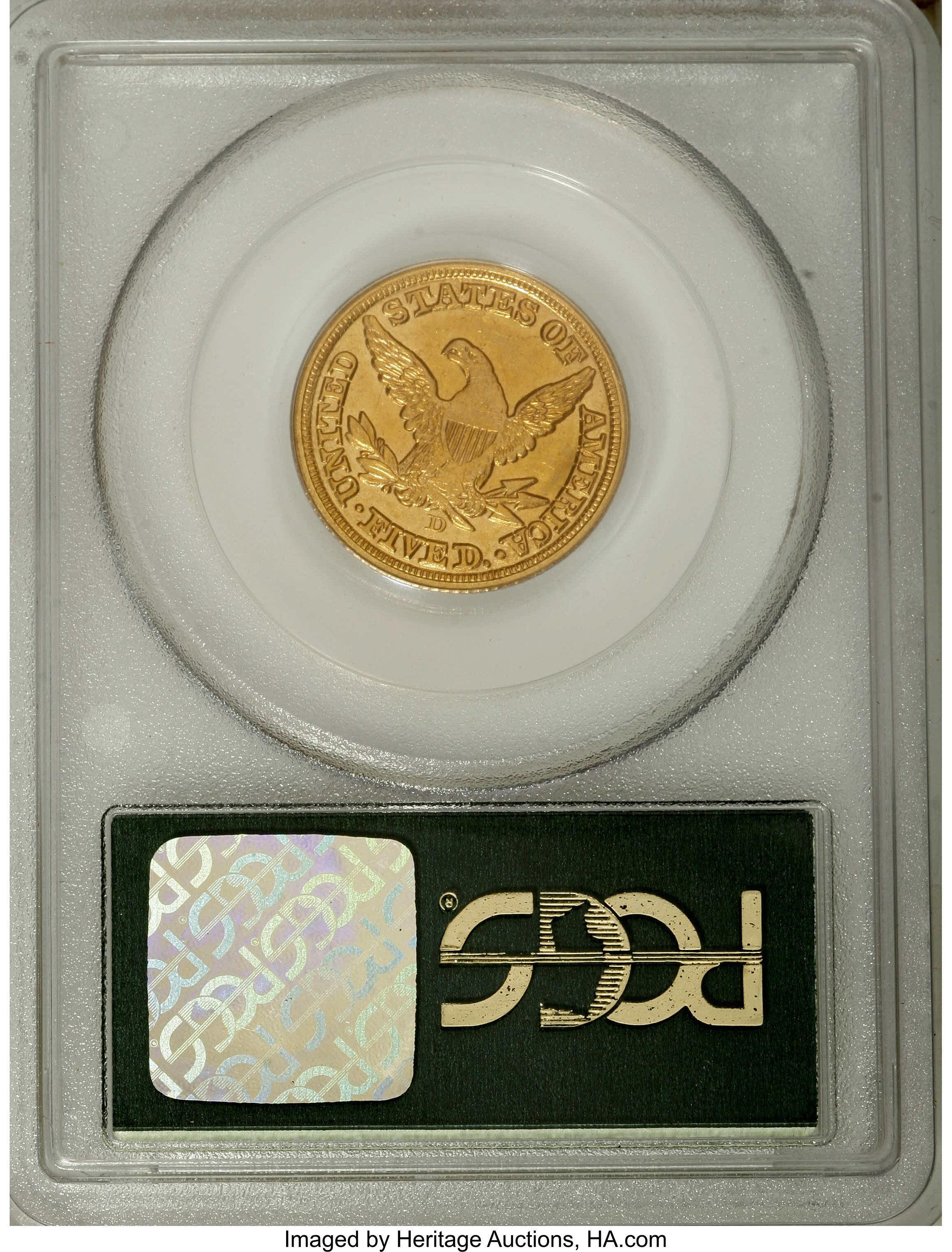 image for: 1855-D $5 Large D XF40 PCGS. Variety 32-AA. An uncommonly attractive XF survivor that bespeaks originality. The centers dis...