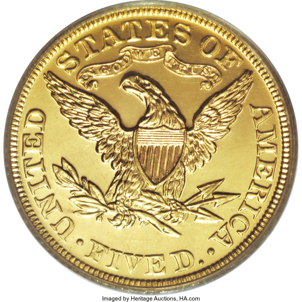 image for: 1904 $5 PR65 Cameo PCGS. Jeff Garrett and Ron Guth, in their Encyclopedia of U.S. Gold Coins, estimate that only 50 to ...