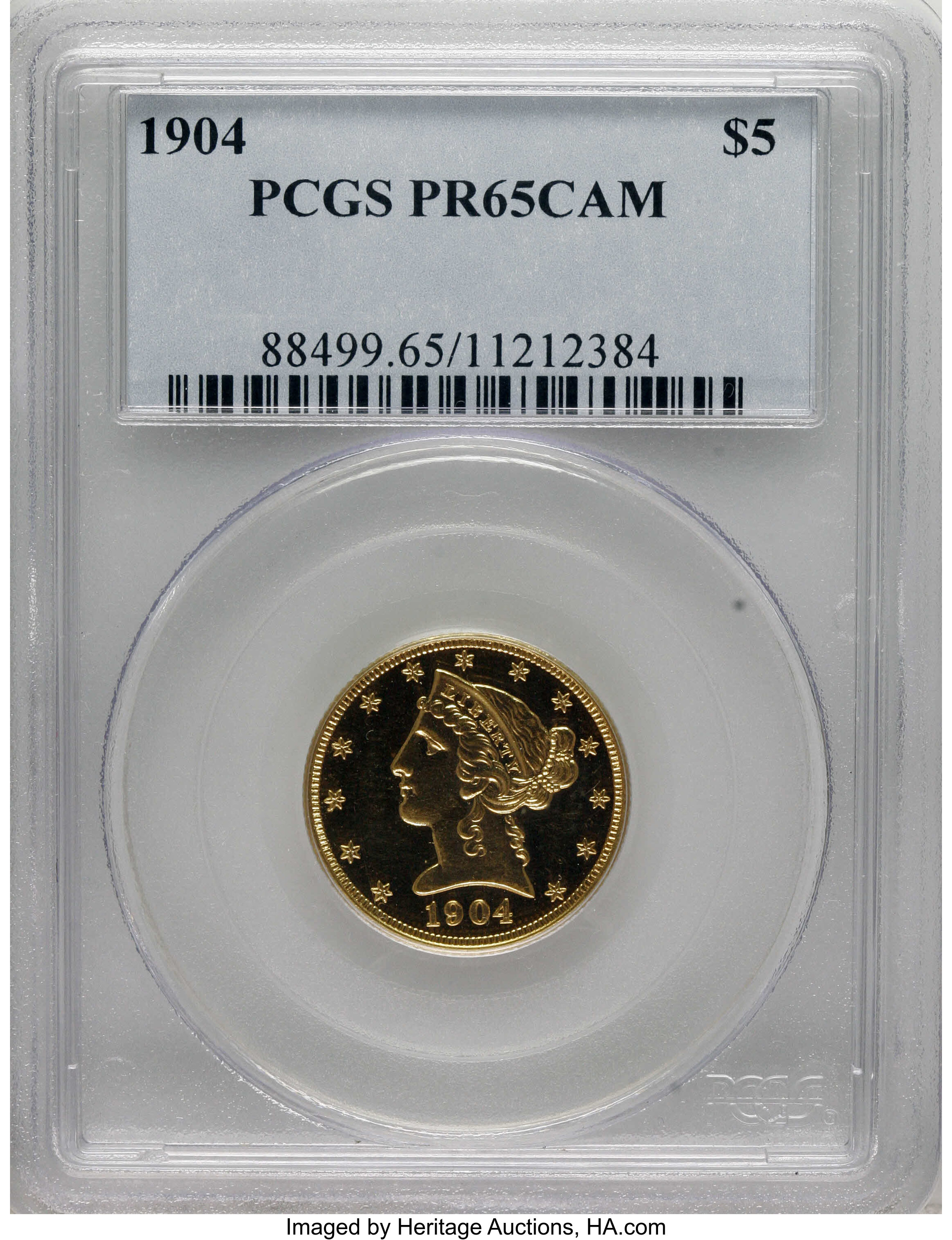 image for: 1904 $5 PR65 Cameo PCGS. Jeff Garrett and Ron Guth, in their Encyclopedia of U.S. Gold Coins, estimate that only 50 to ...