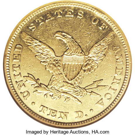 image for: 1844 $10 XF45 NGC. Struck during the last year of the Hard Times, 1838-1844, the 1844 ten dollar had a low mintage of only ...