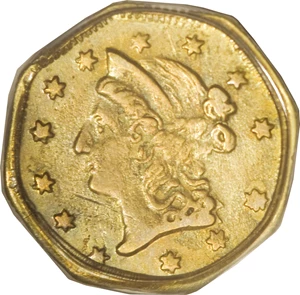 image for: 1854 $1 Large Eagle Octagonal 1 Dollar, BG-534, High R.6, XF40 PCGS. BG-534 is coveted for two major reasons. First, it is ...