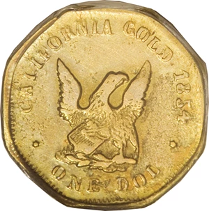 image for: 1854 $1 Large Eagle Octagonal 1 Dollar, BG-534, High R.6, XF40 PCGS. BG-534 is coveted for two major reasons. First, it is ...