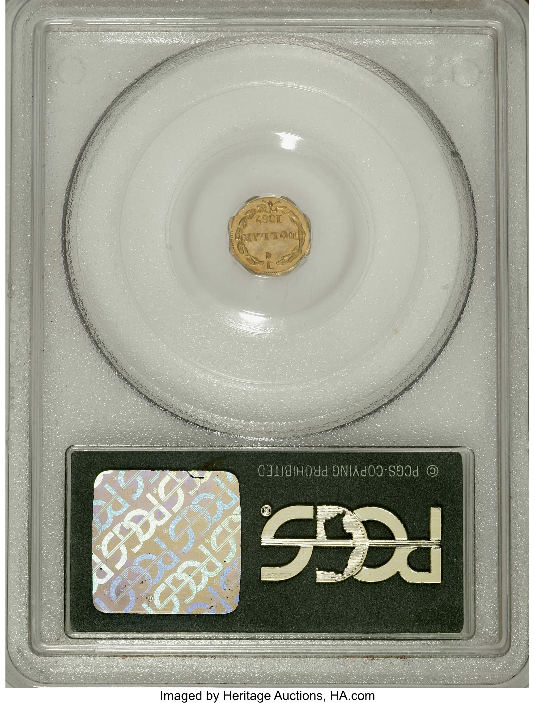 image for: 1867 25C Liberty Octagonal 25 Cents, BG-709, R.4, MS66 PCGS. Pumpkin-gold and lime-green endow this precisely struck and go...