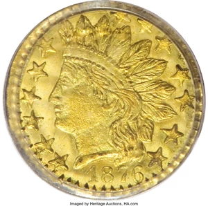 image for: 1876 25C Indian Round 25 Cents, BG-882, R.7, MS65 PCGS. A well-made Gem of this rare die pairing. The fields are smooth and...