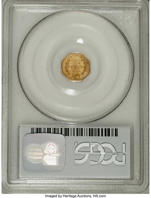 image for: 1869 $1 Liberty Octagonal 1 Dollar, BG-1106, R.5 MS60 PCGS. Mostly yellow-gold, although dashes of rose and aqua-blue are p...