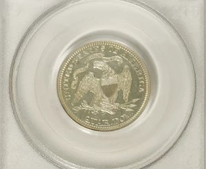 image for: 1869 25C PR63 Cameo PCGS. An essentially brilliant specimen with noticeable contrast between the well struck devices and th...