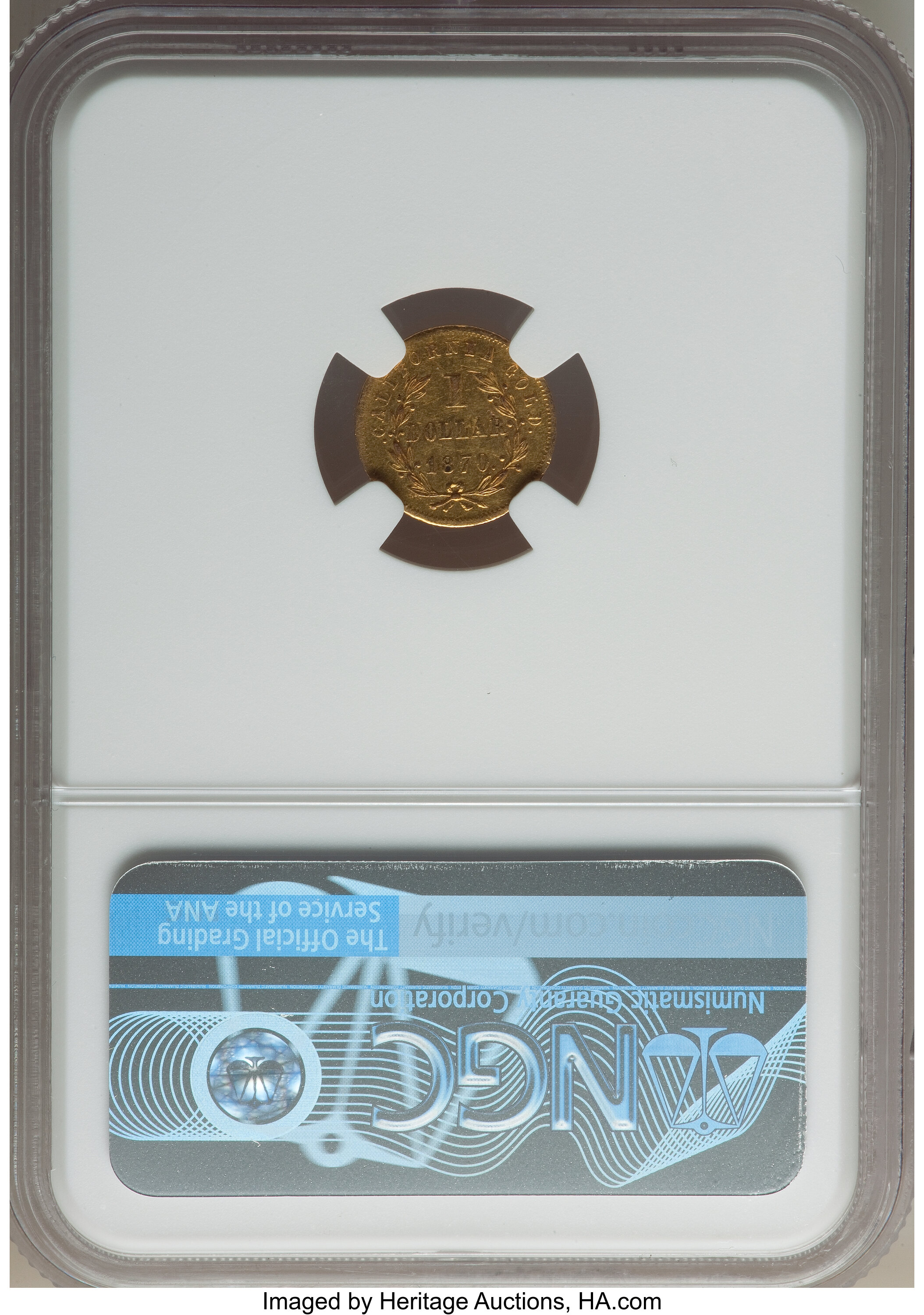 image for: 1870 $1 Goofy Head Round 1 Dollar, BG-1205, High R.4, AU58 NGC. NGC Census: (5/6). PCGS Population: (11/15). AU58. ...