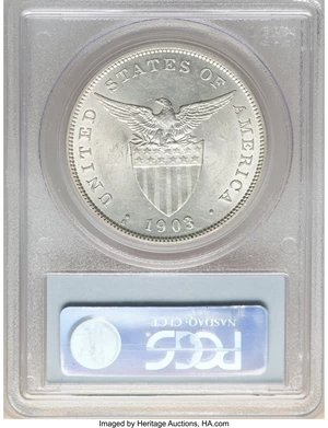 image for: 1903-S Peso Philippines Peso MS62 PCGS. PCGS Population: (69/78). NGC Census: (56/33). CDN: $1,000 Whsle. Bid for NGC/PCGS ...