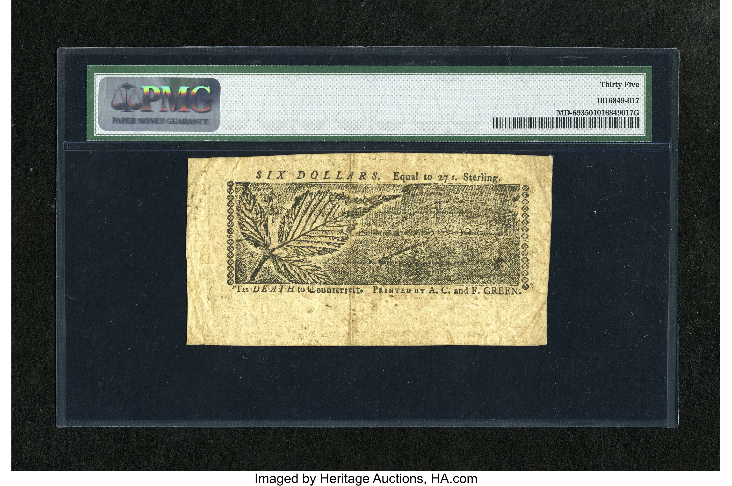 image for: Maryland April 10, 1774 $6 PMG Choice Very Fine 35.