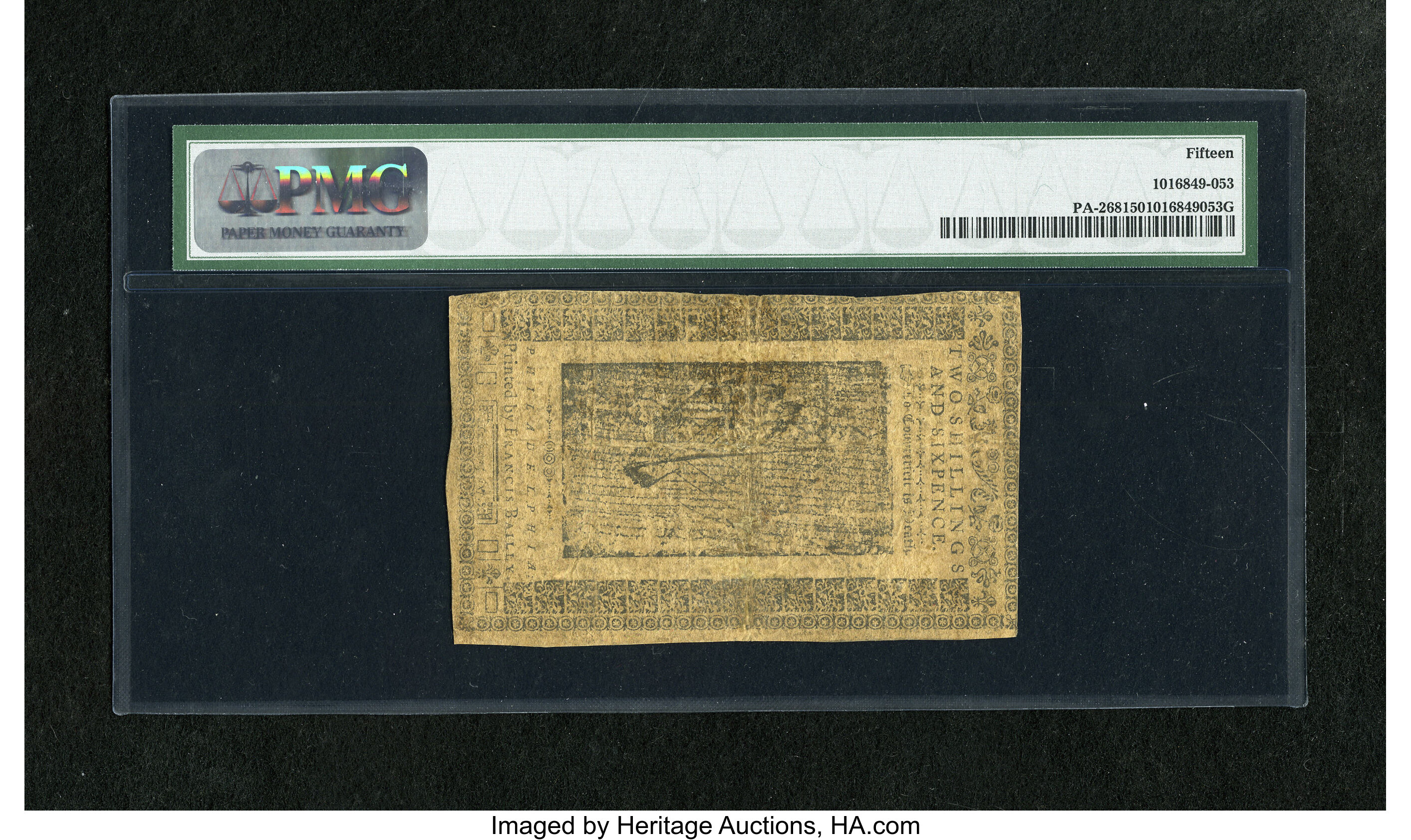 image for: Pennsylvania March 16, 1785 2s/6d PMG Choice Fine 15. A well signed and numbered example from this scarcer final Pennsylvani...