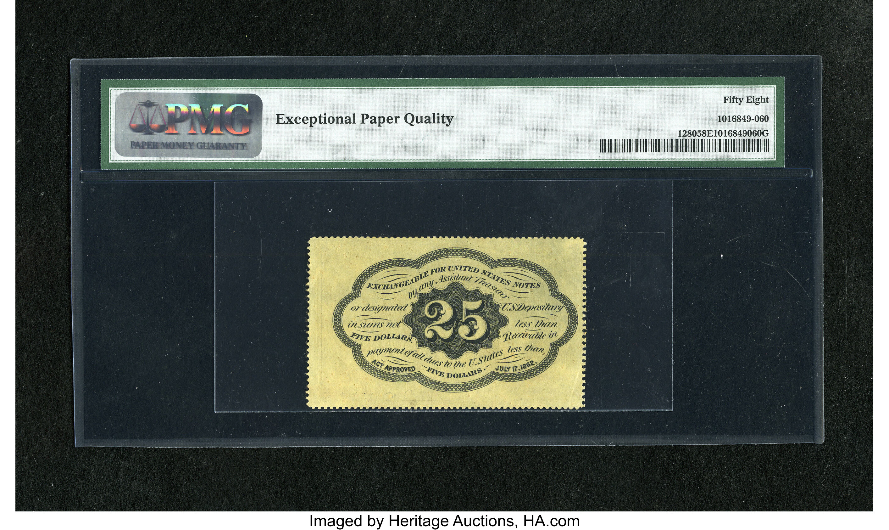image for: Fr. 1280 25c First Issue PMG Choice About Unc 58 EPQ. A bright yellow example of this much scarcer no monogram perforated va...