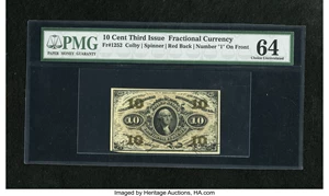 image for: Fr. 1252 10c Third Issue PMG Choice Uncirculated 64. A lovely example of this much scarcer "1" on face red back Washington n...
