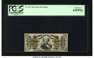 image for: Fr. 1327 50¢ Third Issue Spinner PCGS Choice New 63PPQ. Deep original embossing is easily seen on this scarcer number Red Ba...