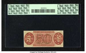 image for: Fr. 1327 50¢ Third Issue Spinner PCGS Choice New 63PPQ. Deep original embossing is easily seen on this scarcer number Red Ba...