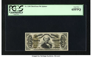 image for: Fr. 1330 50¢ Third Issue Spinner PCGS Gem New 65PPQ.