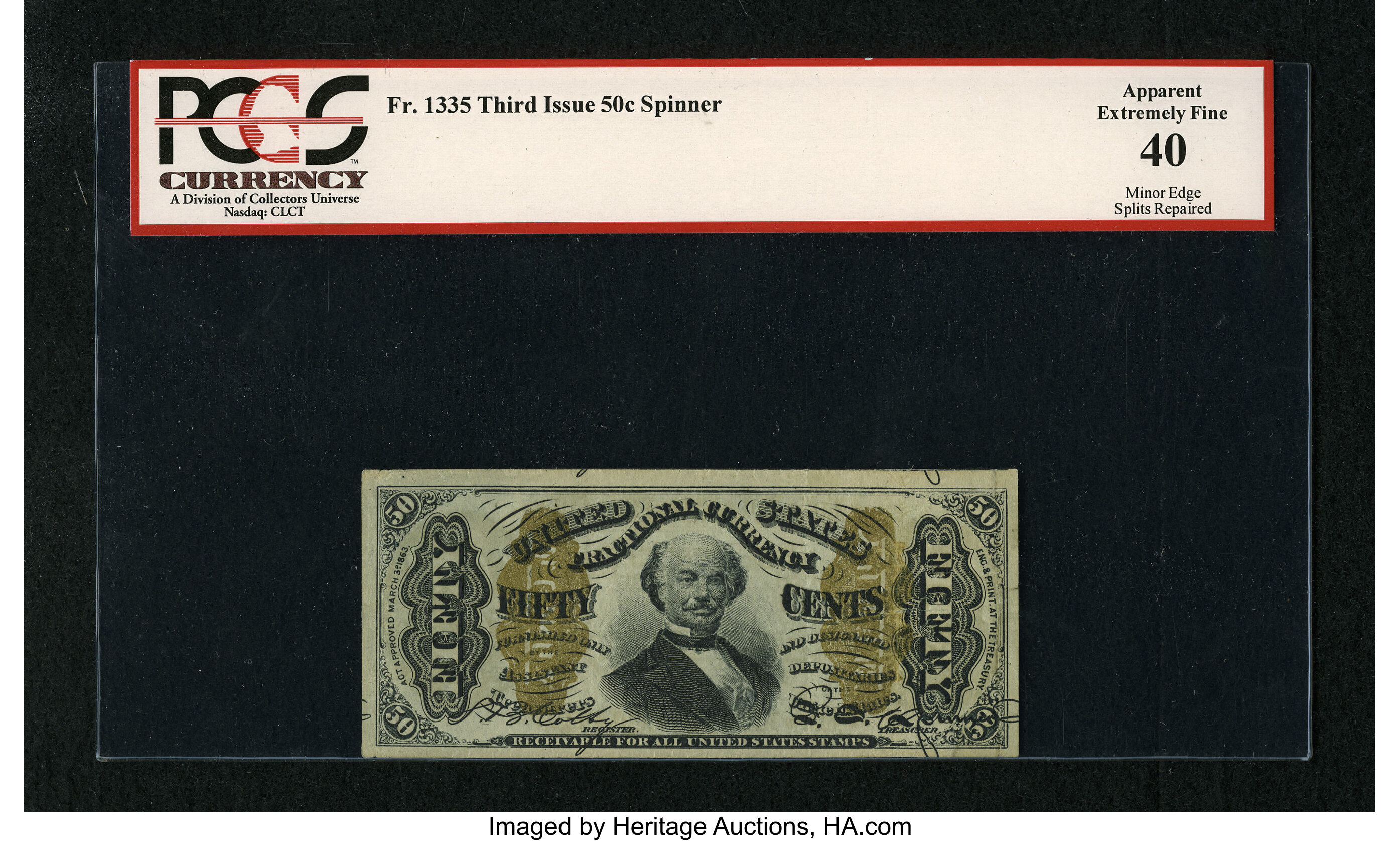 image for: Fr. 1335 50c Third Issue Spinner PCGS Apparent Extremely Fine 40. Minor edge splits have been repaired on this Spinner....