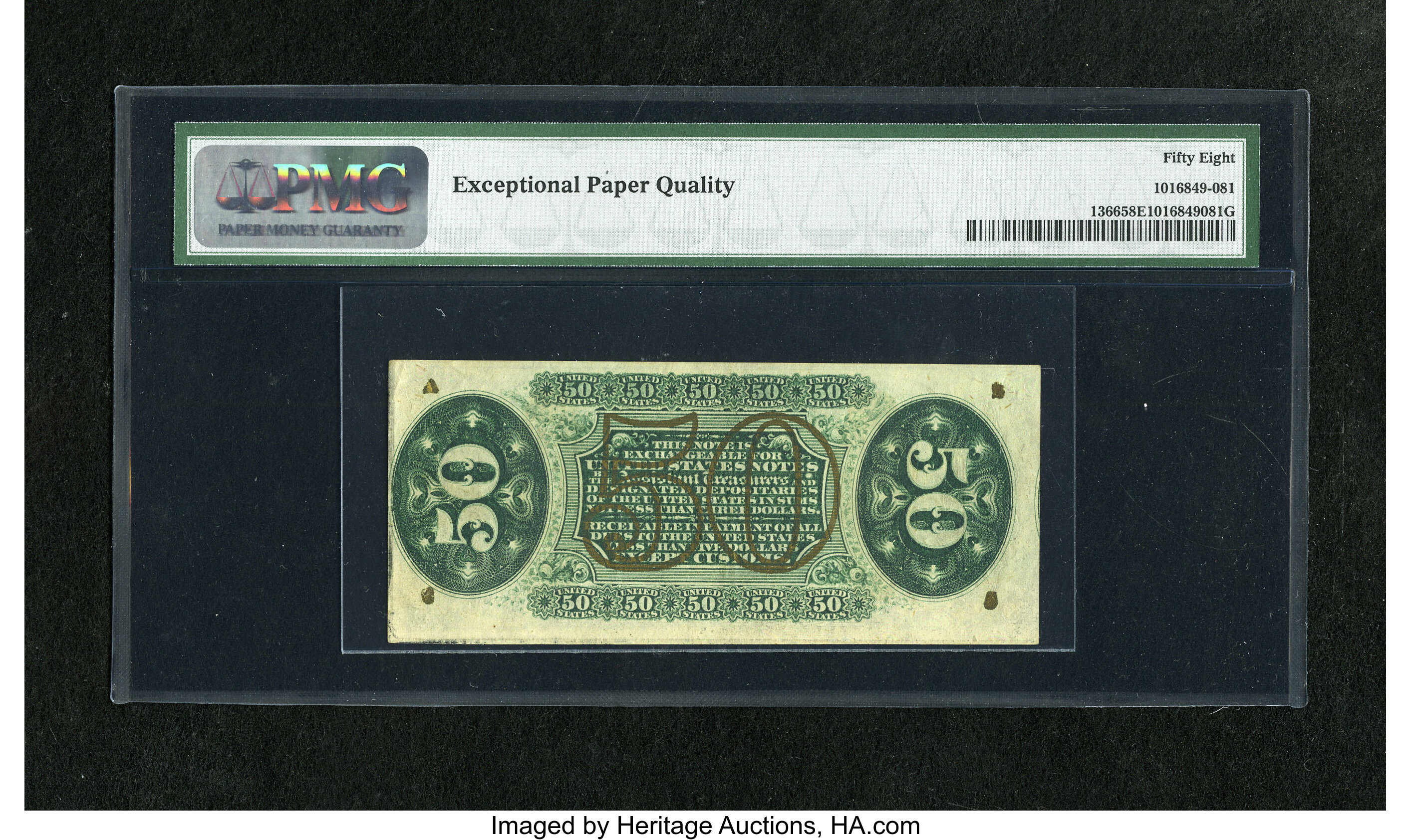 image for: Fr. 1366 50c Third Issue Justice PMG Choice About Unc 58 EPQ. This is a lovely example of this scarcer subtype with widely s...