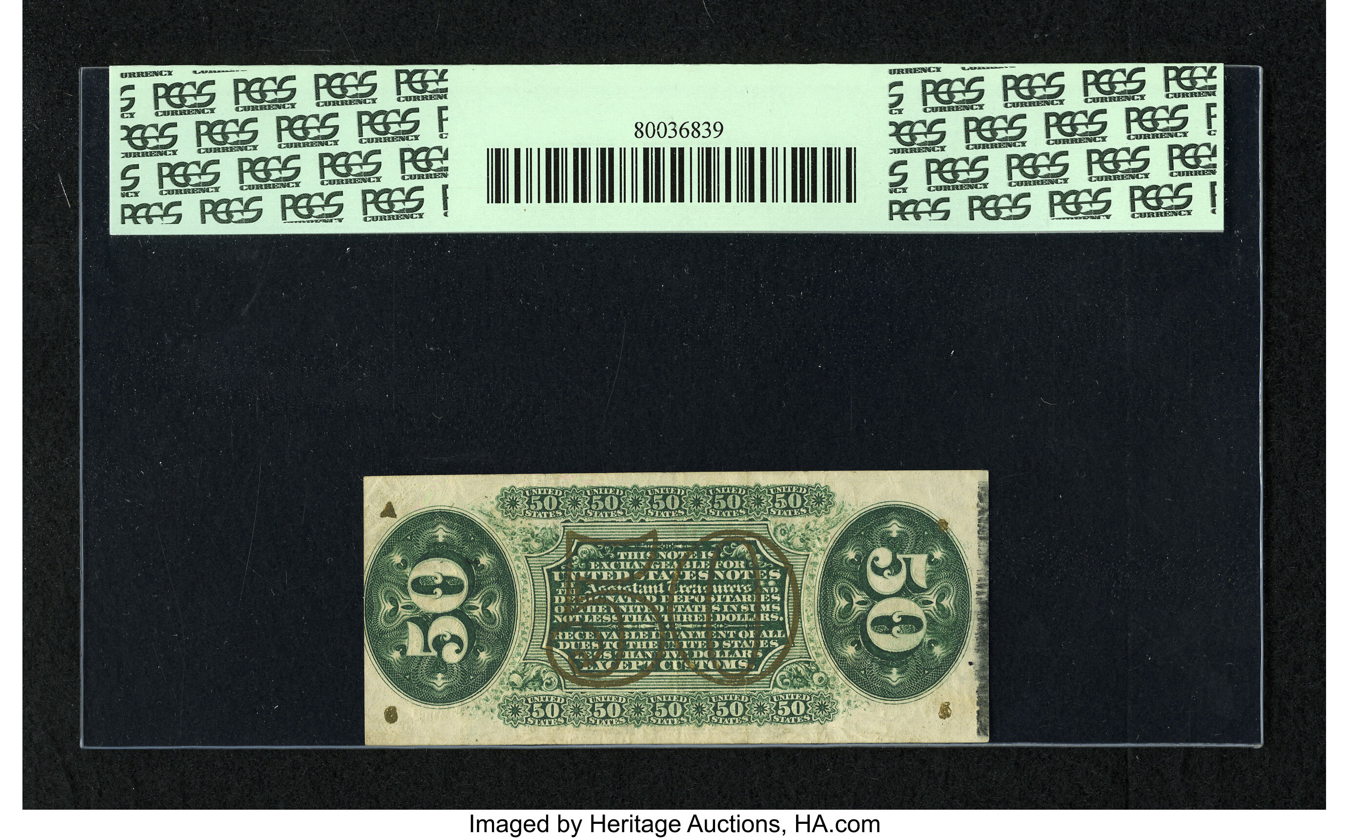 image for: Fr. 1368 50c Third Issue Justice PCGS Very Fine 35PPQ. A much tougher variety and seldom seen in any grade. The top and bott...