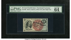 image for: Fr. 1269 15c Fourth Issue PMG Choice Uncirculated 64 EPQ. A bright and colorful example of this scarcer variety that could j...