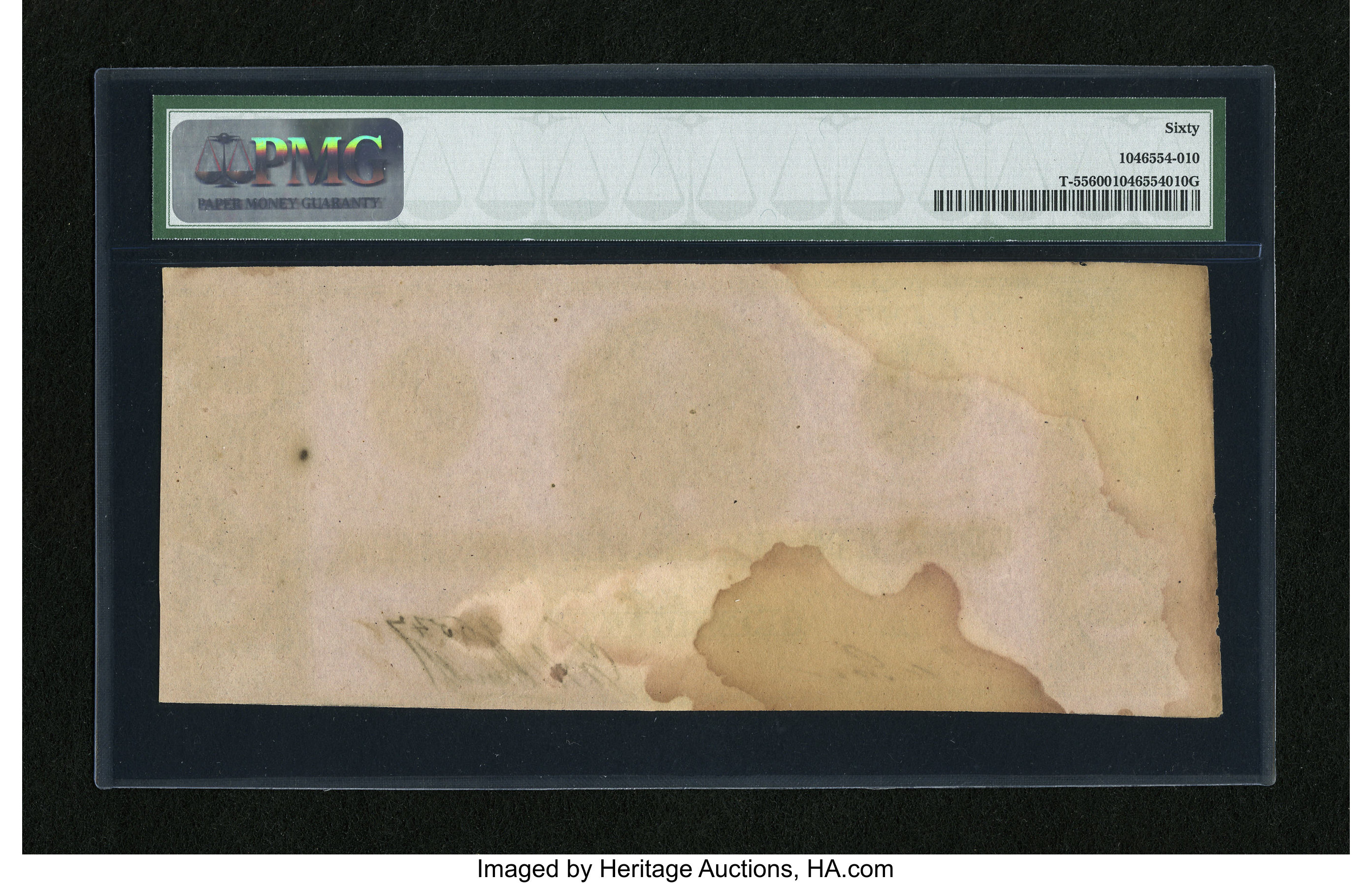 image for: T55 $1 1862. Moisture stains are found on this PMG 60 Uncirculated $1. This is still a scarce note....