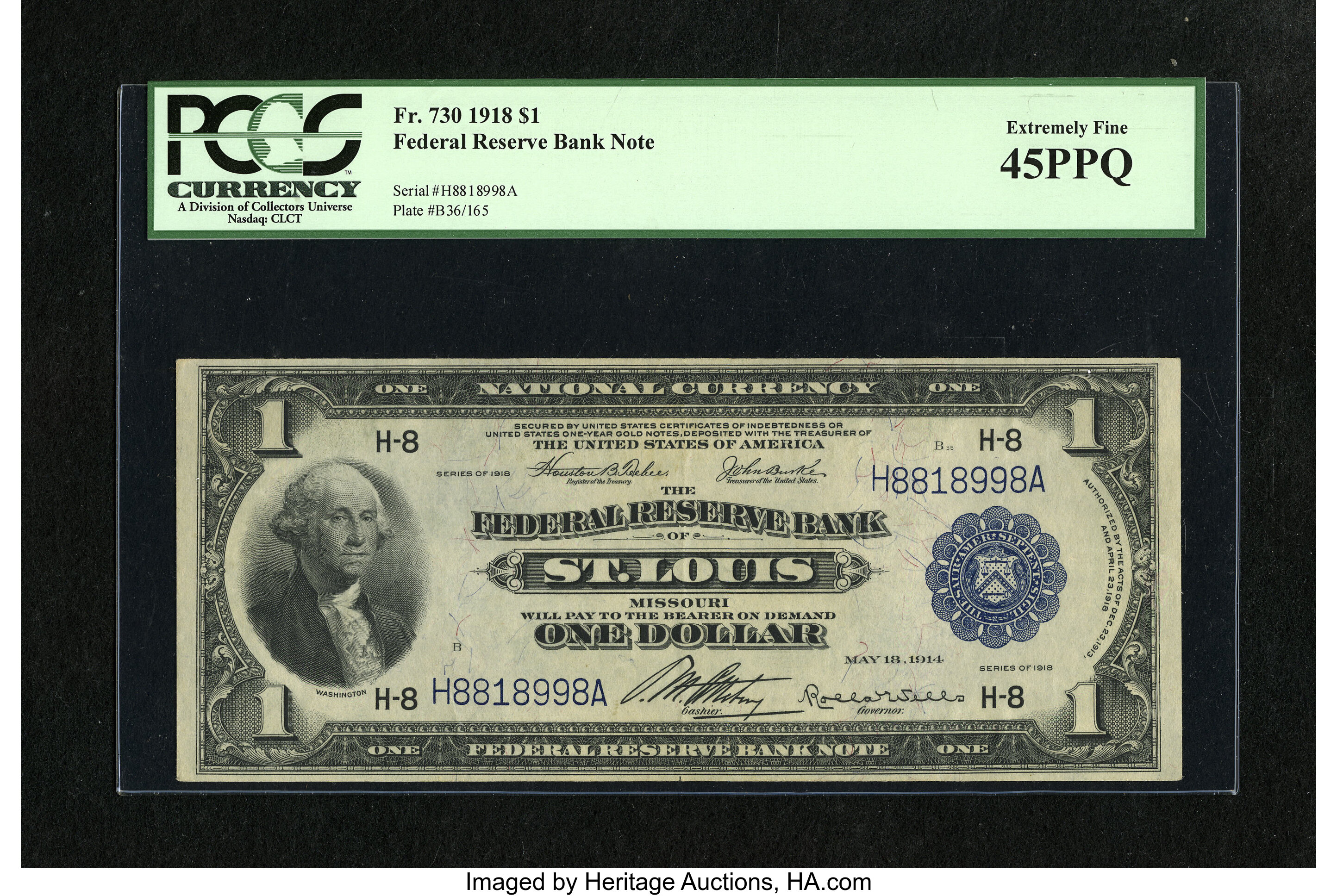 image for: Fr. 730 $1 1918 Federal Reserve Bank Note PCGS Extremely Fine 45PPQ. This is a pleasing St. Louis Ace that retains nice colo...