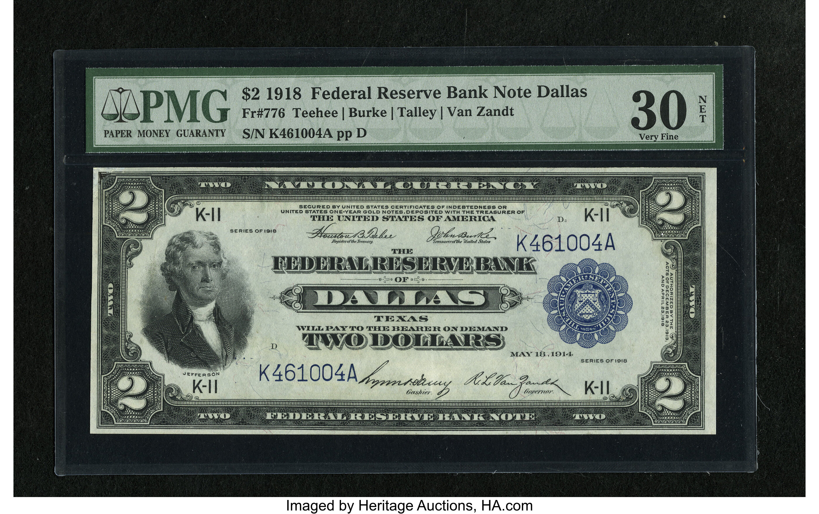 image for: Fr. 776 $2 1918 Federal Reserve Bank Note PMG Very Fine 30 Net.
