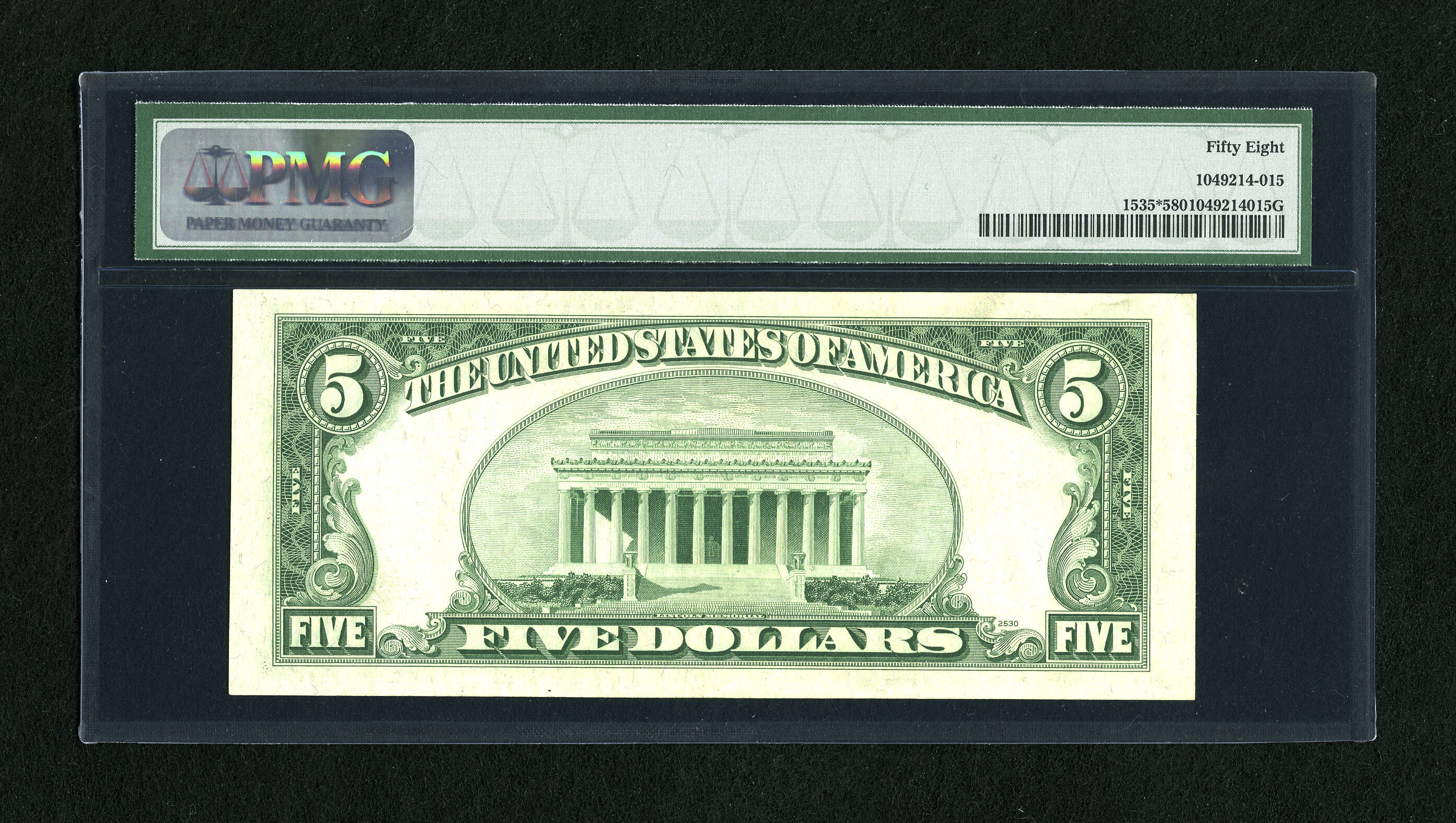 image for: Fr. 1535* $5 1953C Legal Tender Note. PMG Choice About Unc 58.A corner bump accounts for the grade on this attractive issu...