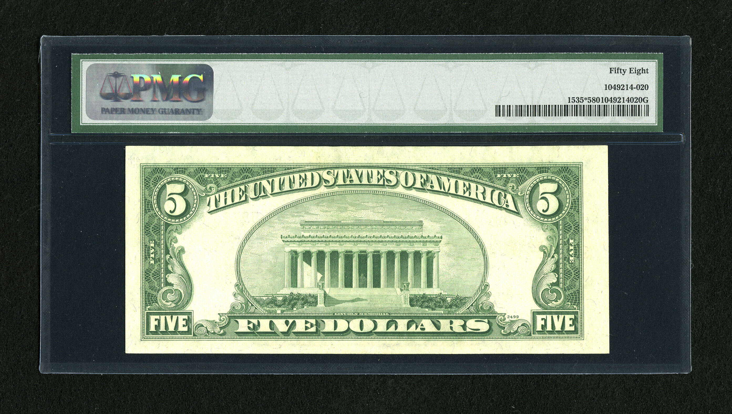 image for: Fr. 1535* $5 1953C Legal Tender Note. PMG Choice About Unc 58.Embossing is noted on this star note....